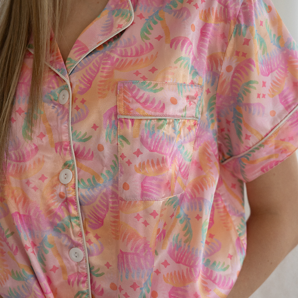 Pastel Palms Satin Pajamas
