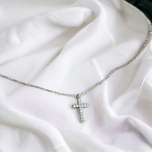 Delicate CZ Cross with Serpentine Chain Necklace