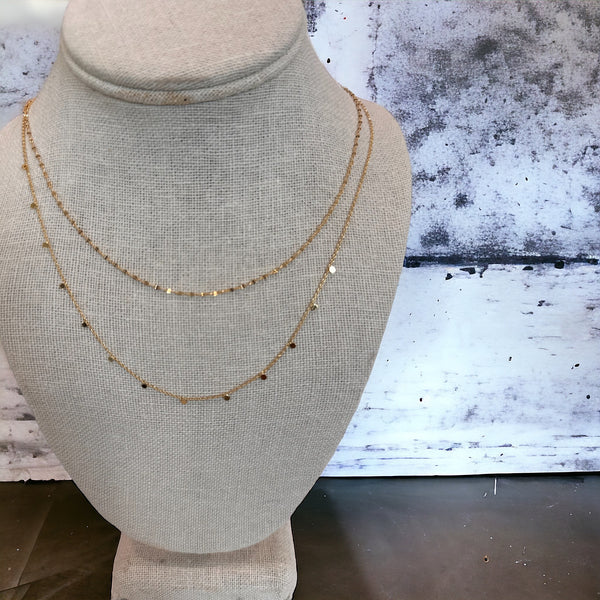 Double Layer Oval Twist and Pailette Chain Necklace
