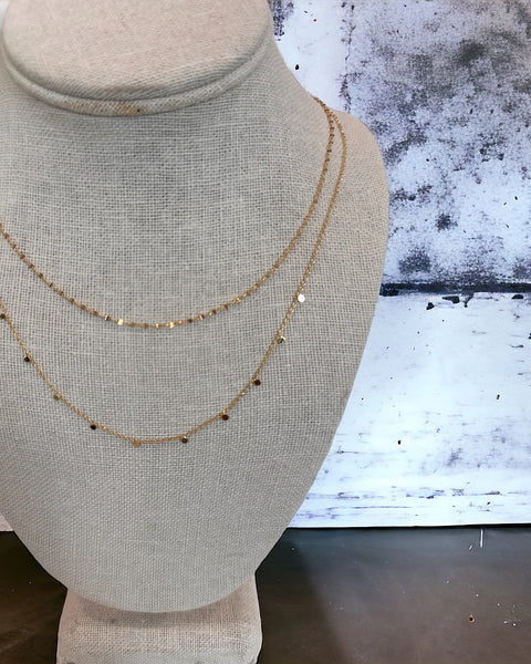 Double Layer Oval Twist and Pailette Chain Necklace