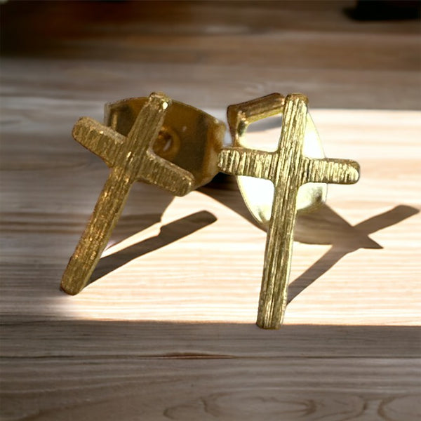 Etched Cross Stud Earring