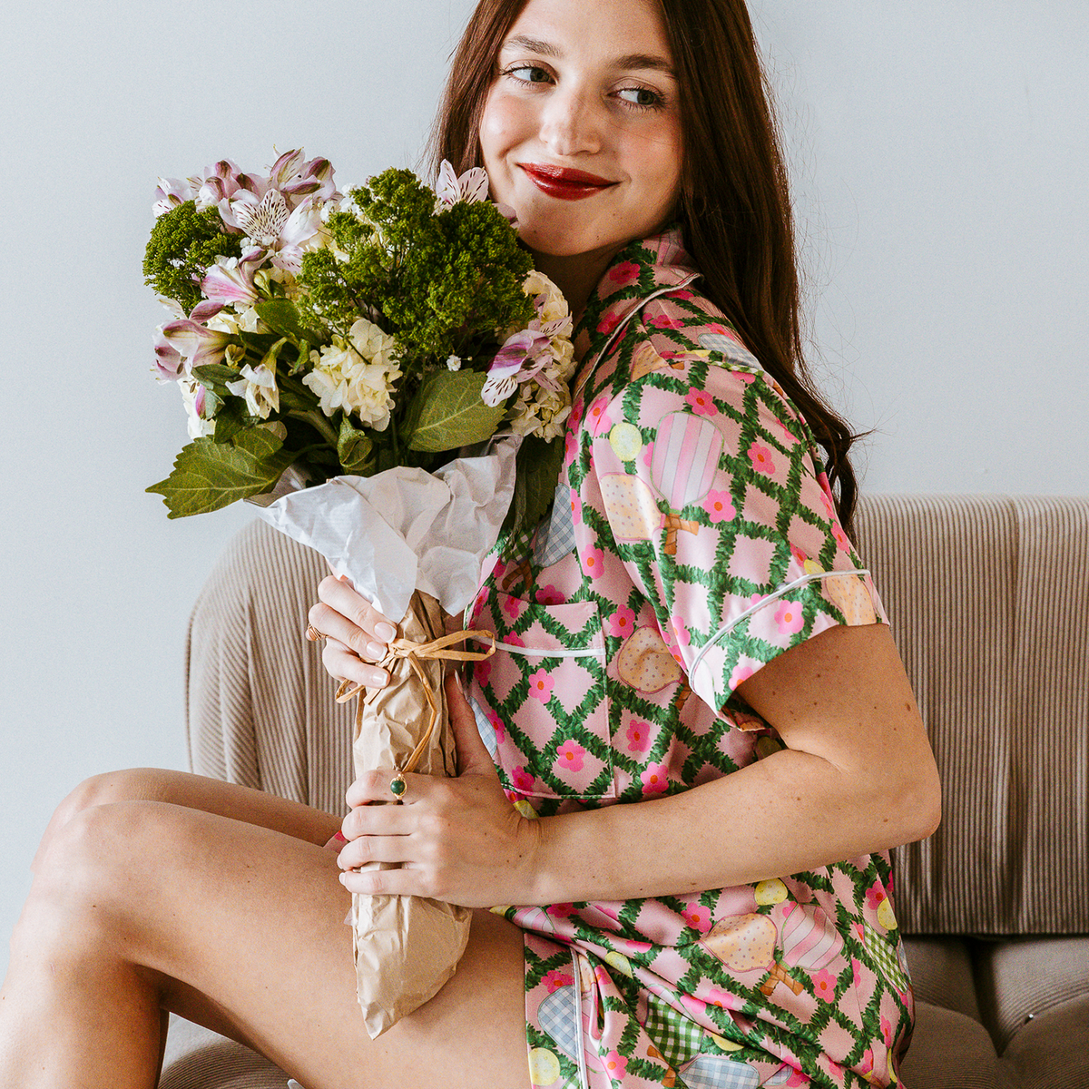 Pickleball Daisy Satin Pajamas