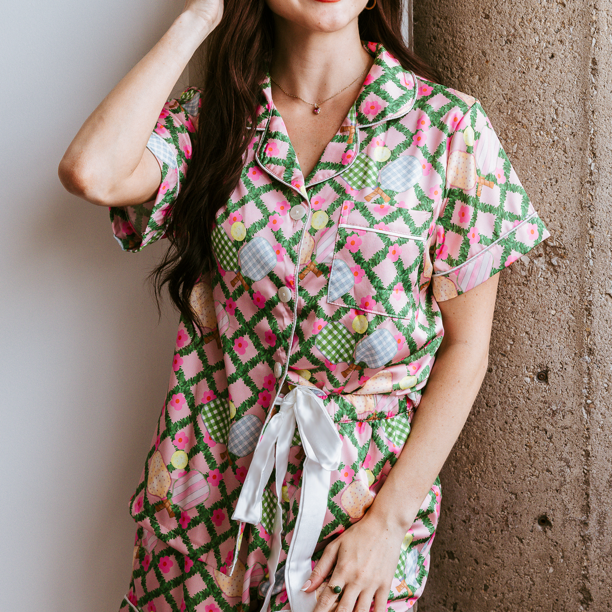 Pickleball Daisy Satin Pajamas