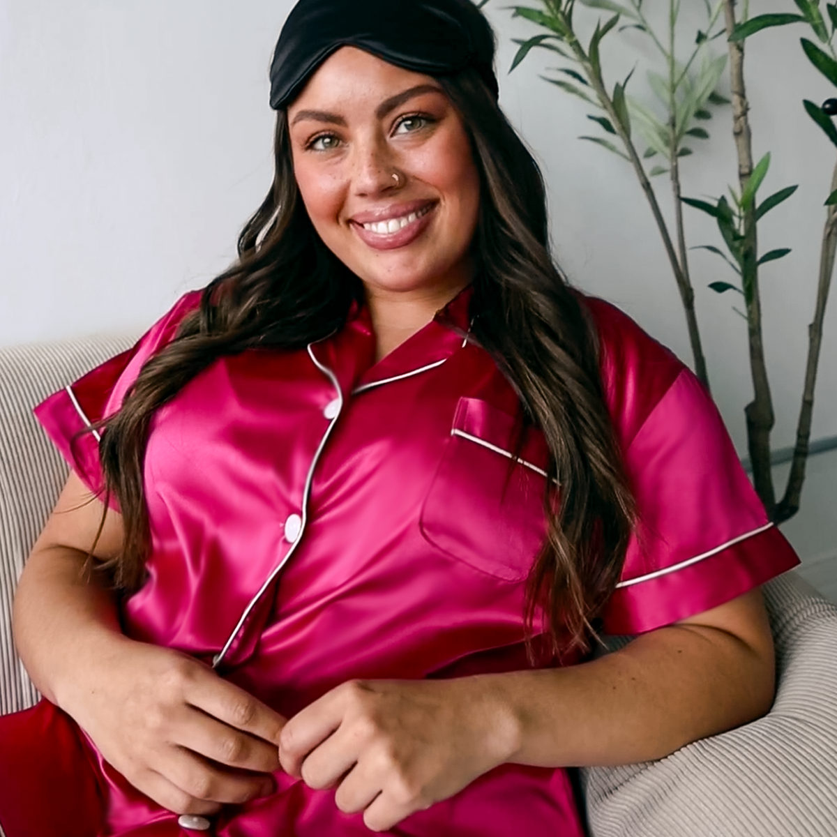 Pink Berry Satin Pajamas Shorts Set