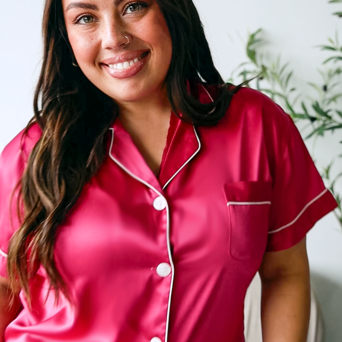 Pink Berry Satin Pajamas Shorts Set