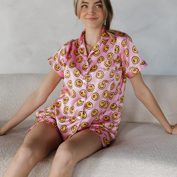 Pink Smiley Satin Pajamas