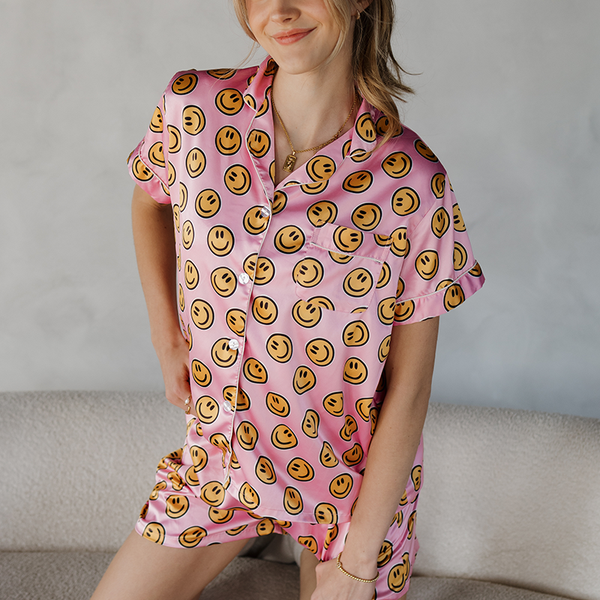 Pink Smiley Satin Pajamas