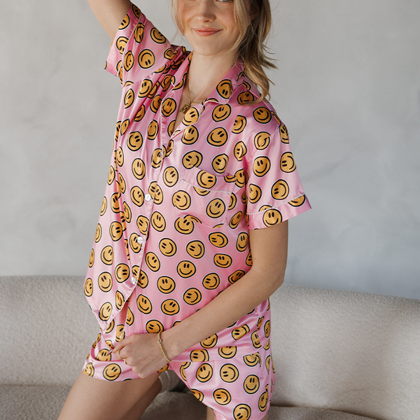 Pink Smiley Satin Pajamas