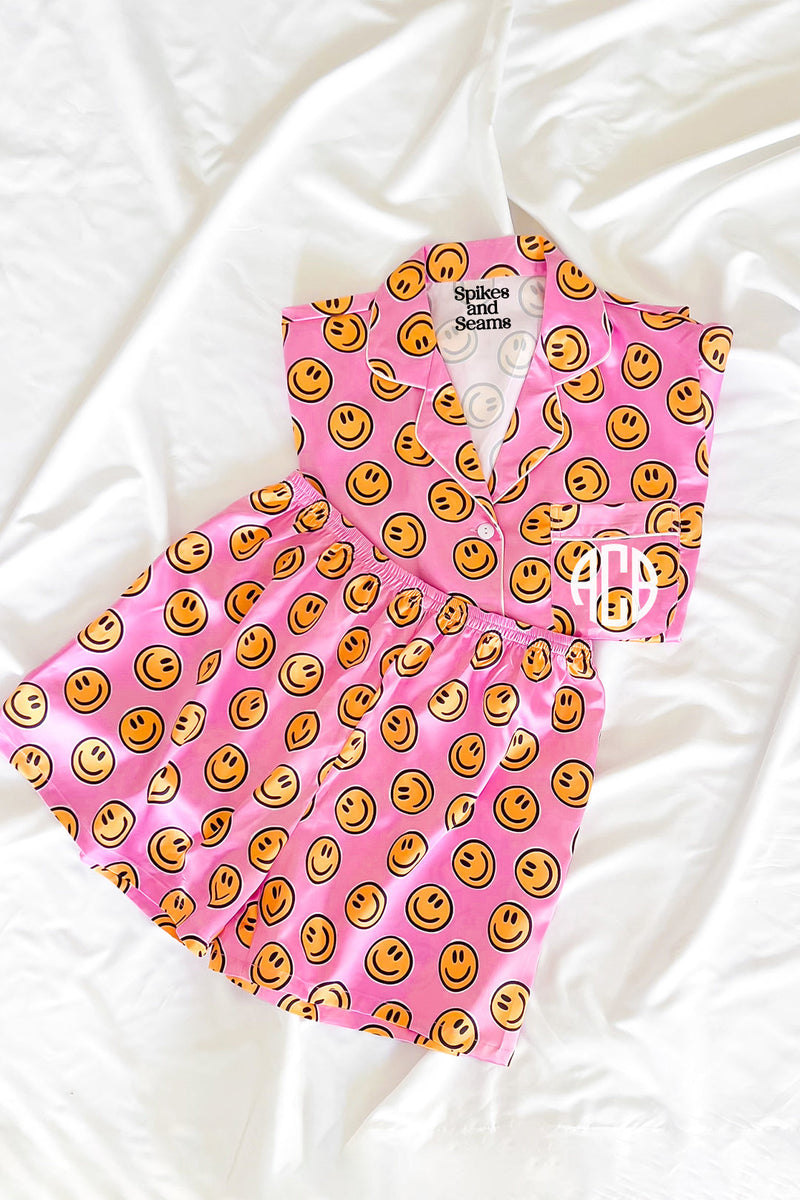Pink Smiley Satin Pajamas