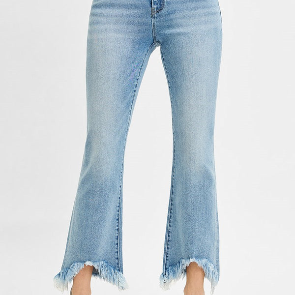 Risen High Rise Crop Bootcut Fray Hem Jeans