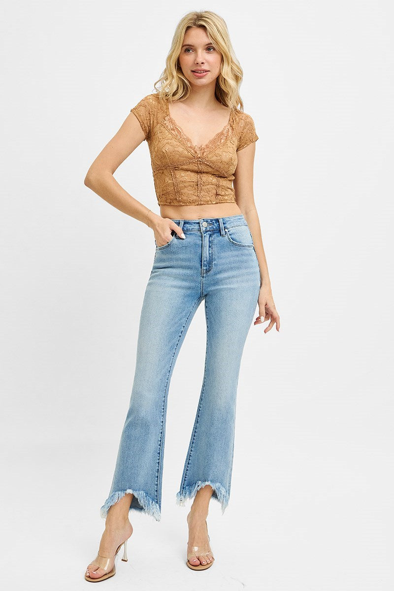 Risen High Rise Crop Bootcut Fray Hem Jeans