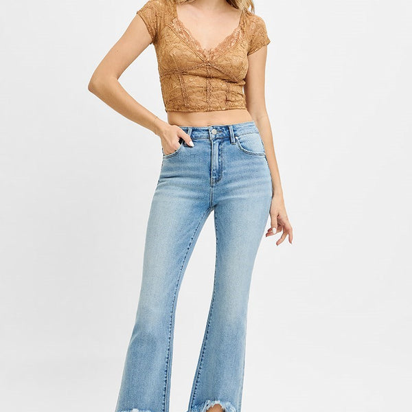 Risen High Rise Crop Bootcut Fray Hem Jeans