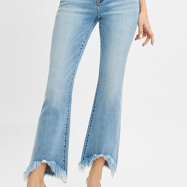 Risen High Rise Crop Bootcut Fray Hem Jeans