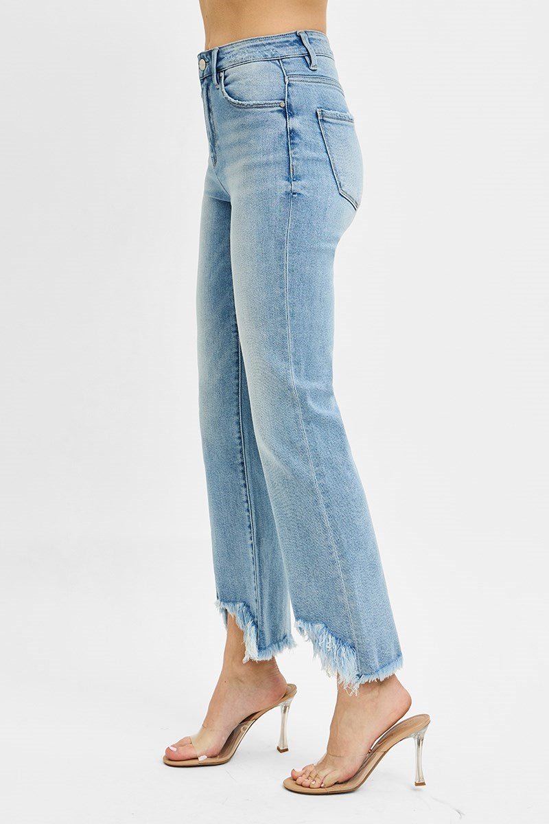 Risen High Rise Crop Bootcut Fray Hem Jeans