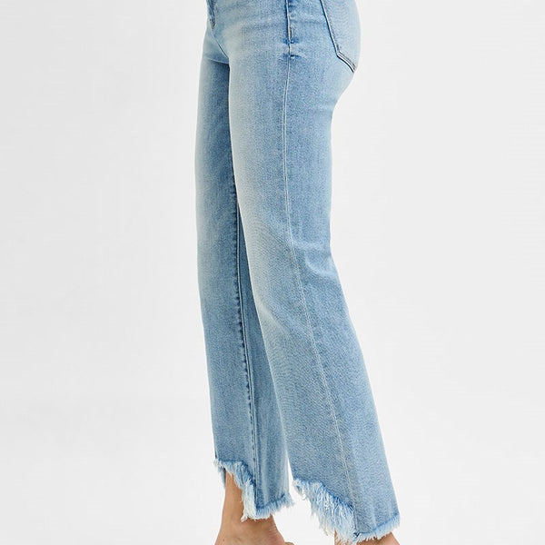 Risen High Rise Crop Bootcut Fray Hem Jeans