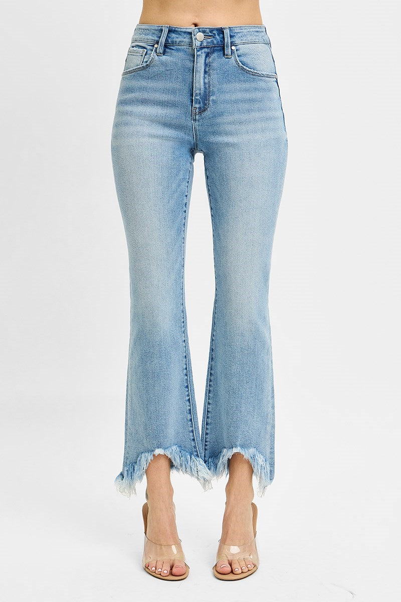 Risen High Rise Crop Bootcut Fray Hem Jeans