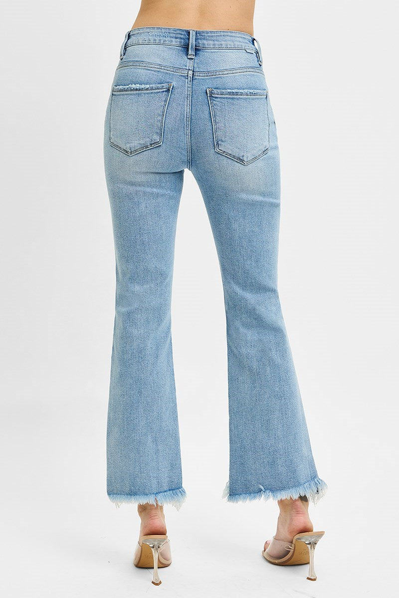 Risen High Rise Crop Bootcut Fray Hem Jeans