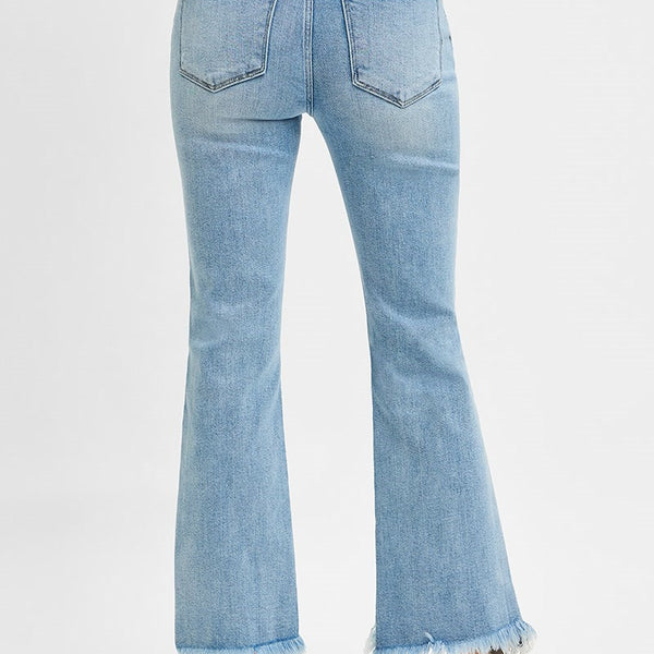 Risen High Rise Crop Bootcut Fray Hem Jeans