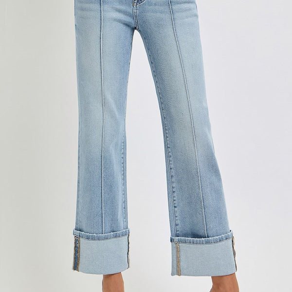 Risen High Rise Ankle Straight Wide Cuffed Jeans