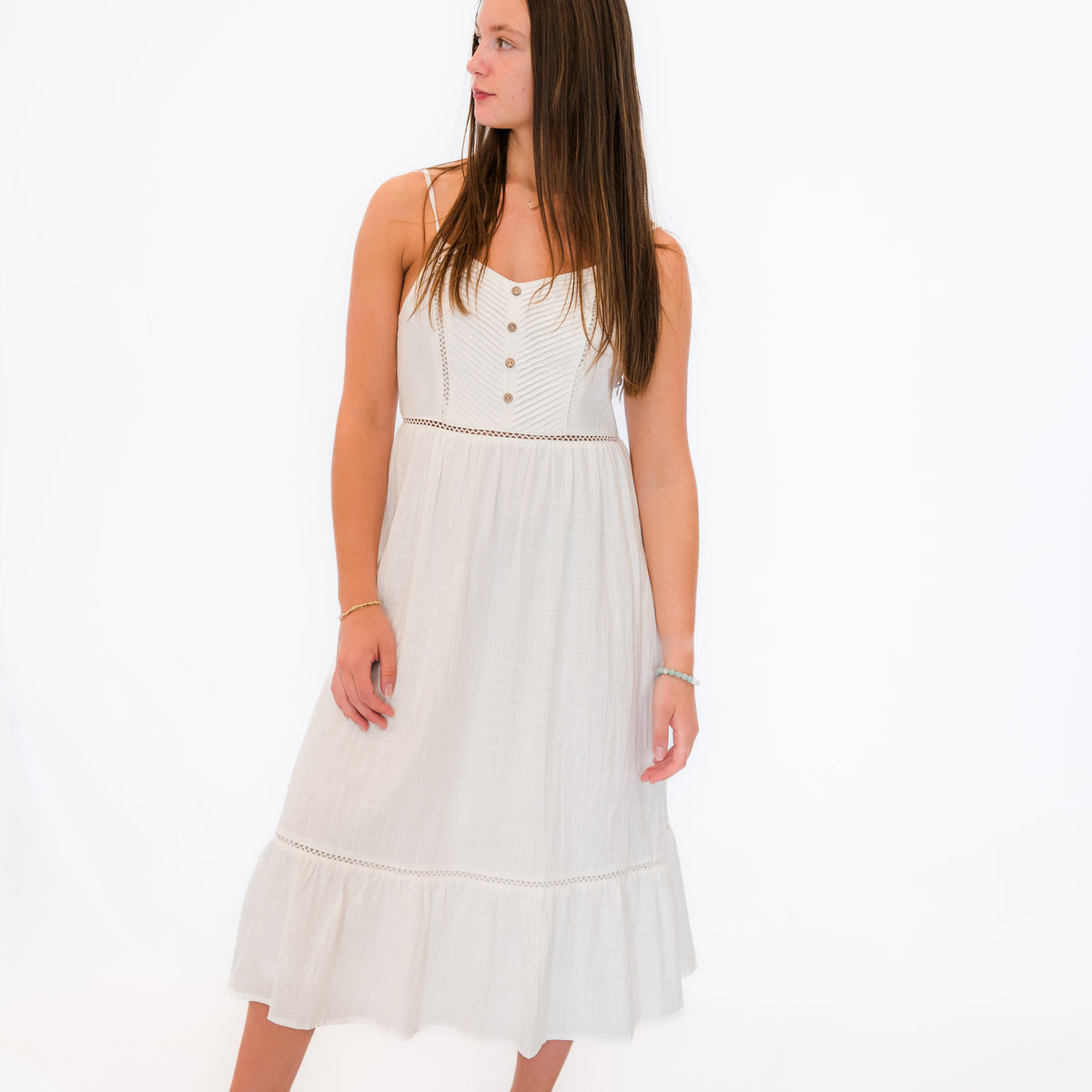 Cotton Midi Dress With Pintuck Detail