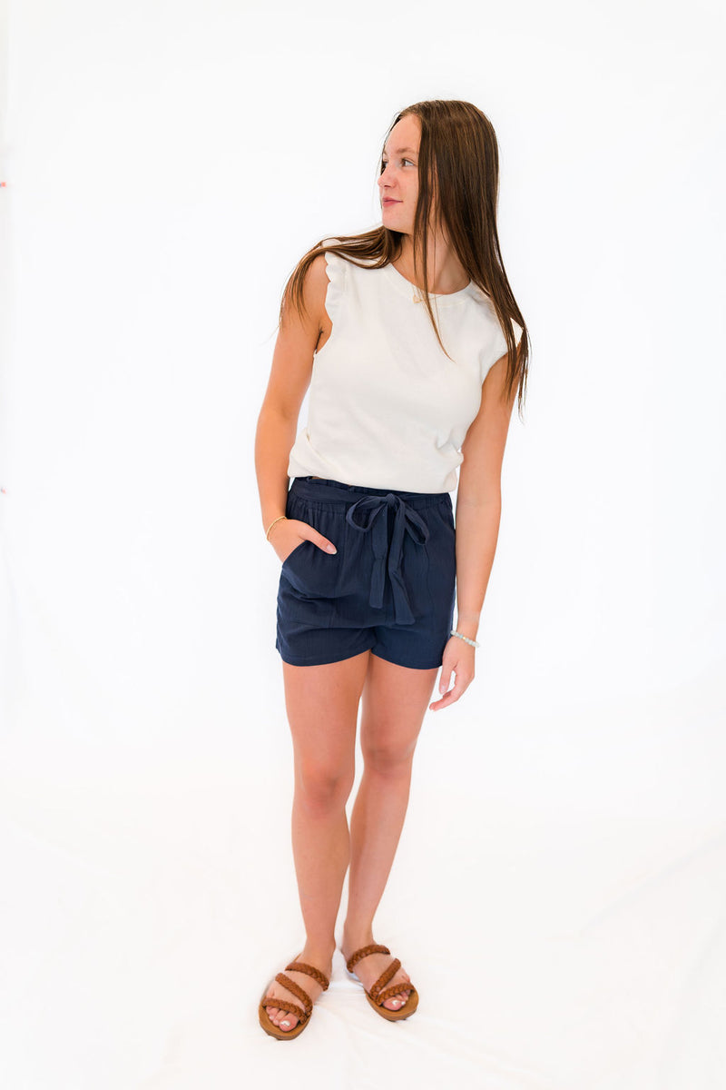 High-Waisted Paperbag Mini Shorts