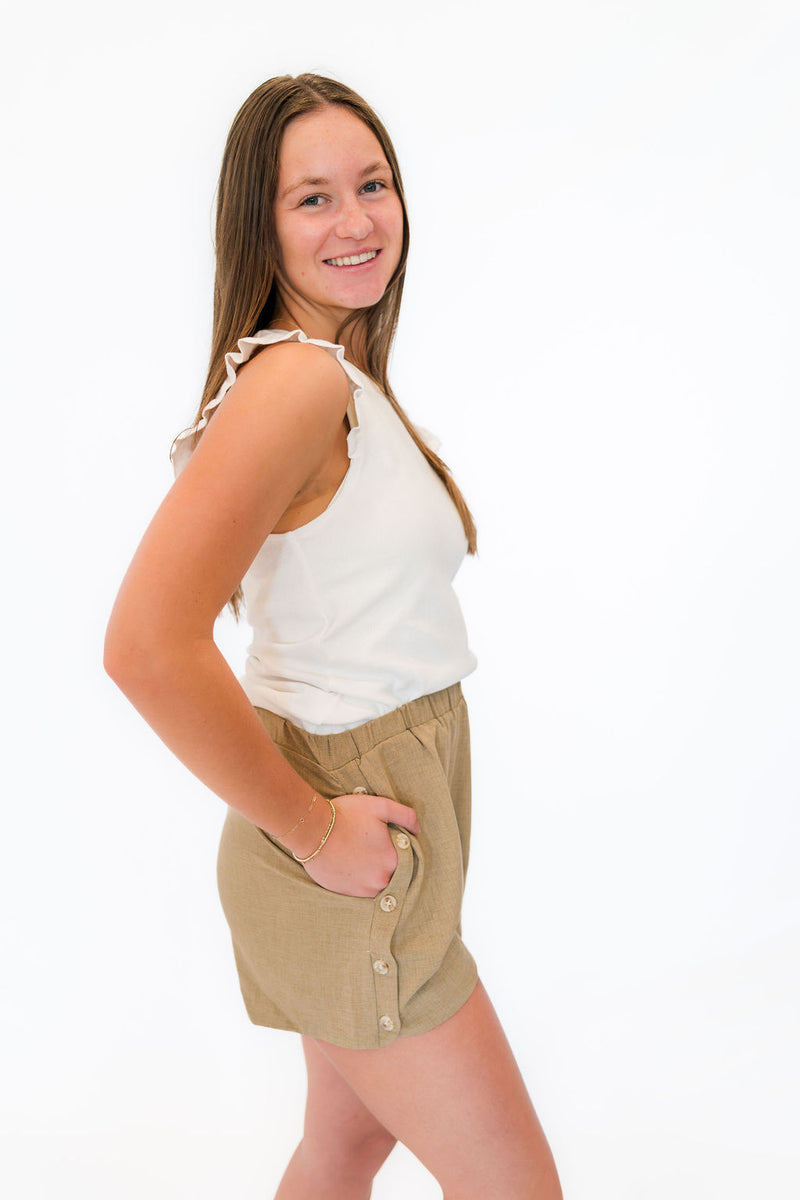 Khaki Side Button Shorts