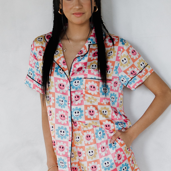 Smiley Daisy Satin Pajamas