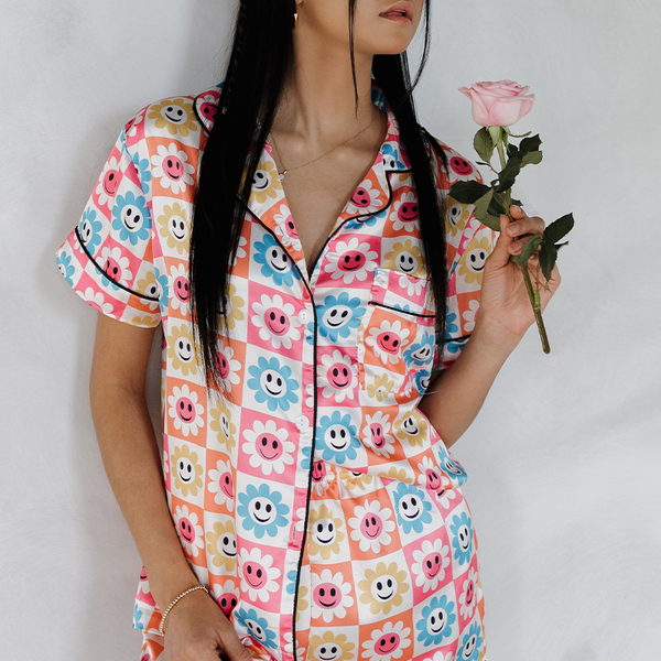 Smiley Daisy Satin Pajamas