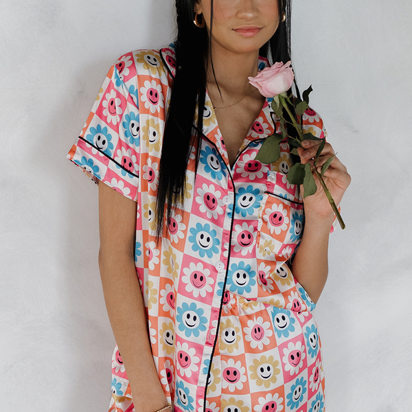 Smiley Daisy Satin Pajamas