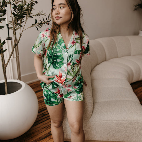 Women's Mint Tropical Shorts Set