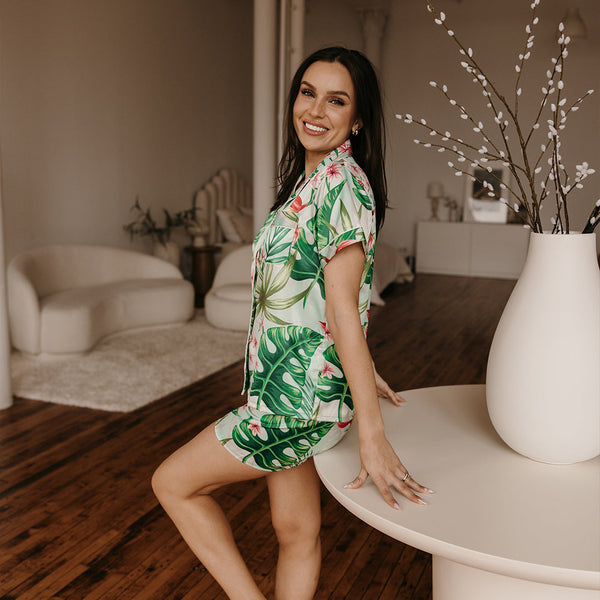 Women's Mint Tropical Shorts Set