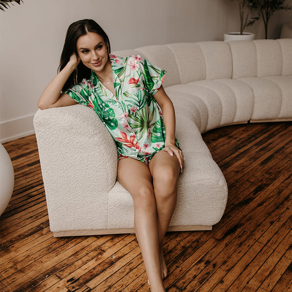 Women's Mint Tropical Shorts Set