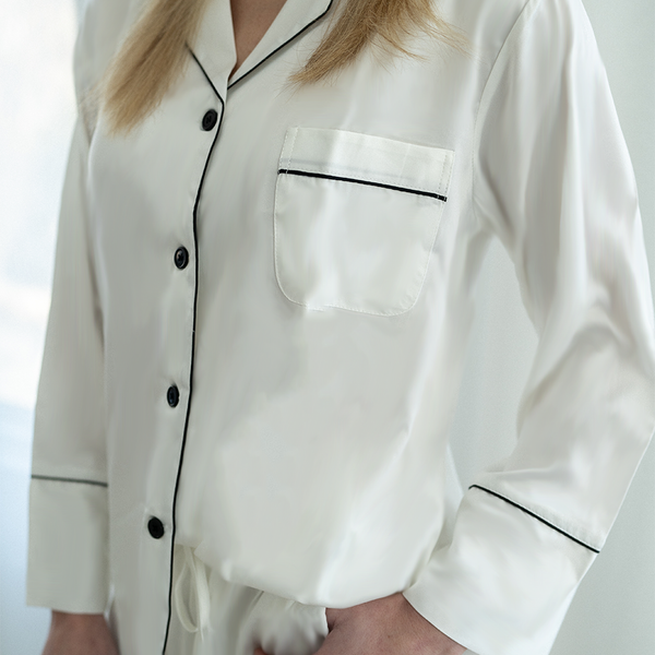 White with Black Trim Long Sleeve Top and Shorts Set