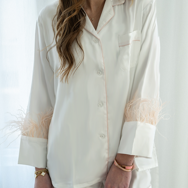 White with Blush Feathers Shorts Set