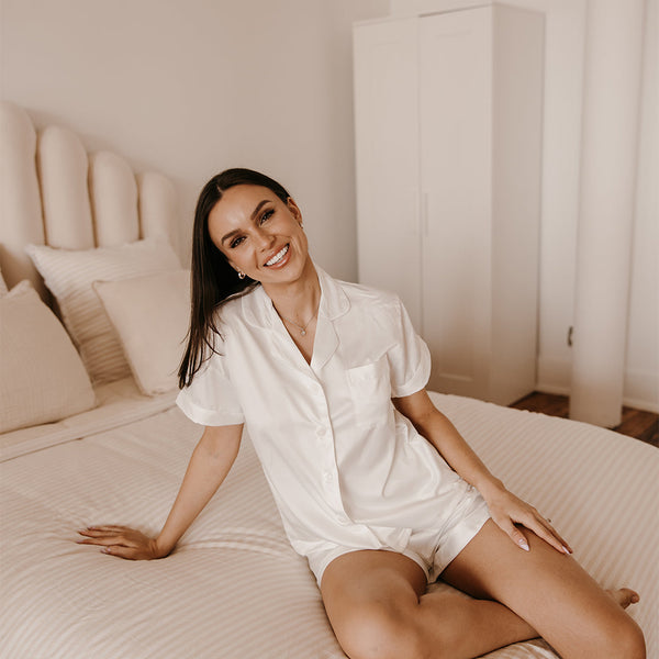 White with White Trim Satin Pajamas