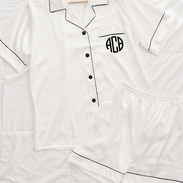 White with White Trim Satin Pajamas