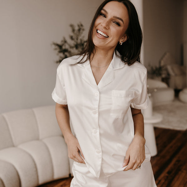 White with White Trim Satin Pajamas