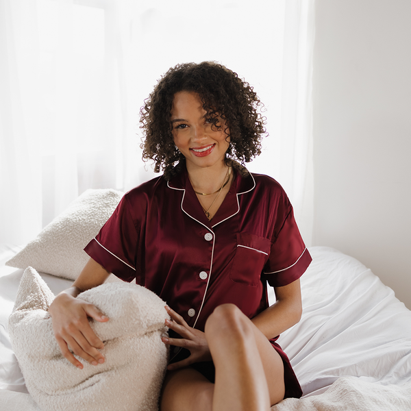 Wine Satin Pajamas Shorts Set