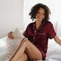 Wine Satin Pajamas Shorts Set