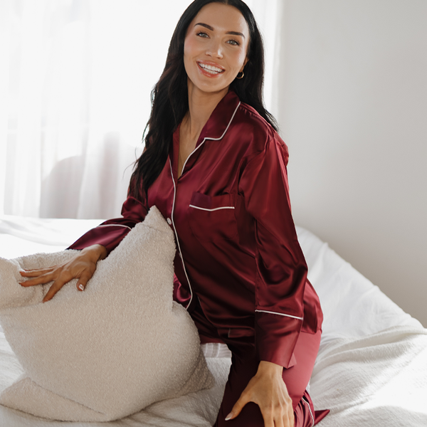Wine Satin Pajamas Pants Set