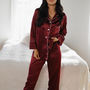 Wine Satin Pajamas Pants Set