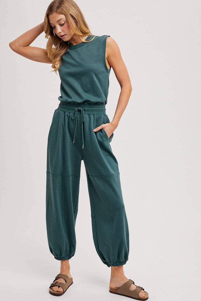 Drawstring Waist Sleeveless Active Jumpsuit