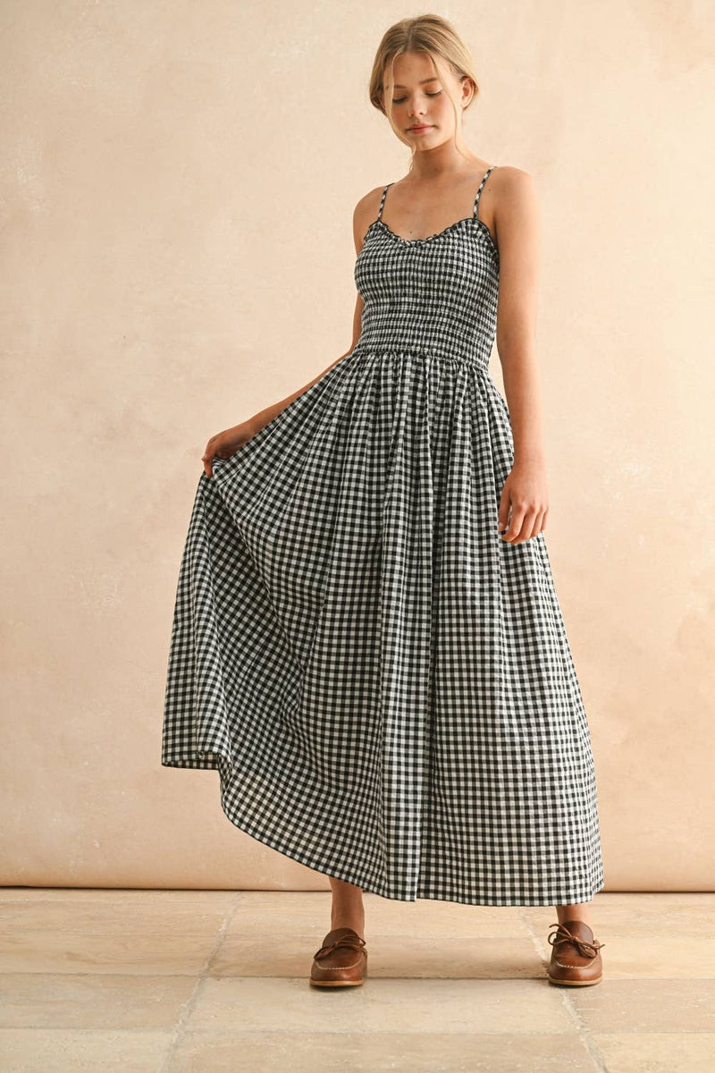 Gingham Print Long Dress