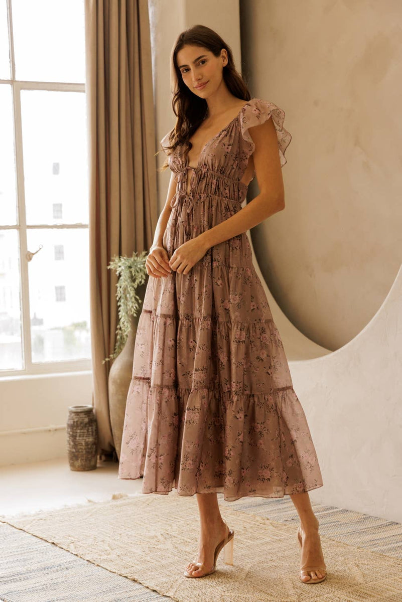 Tilly Floral Tie Front Midi Dress