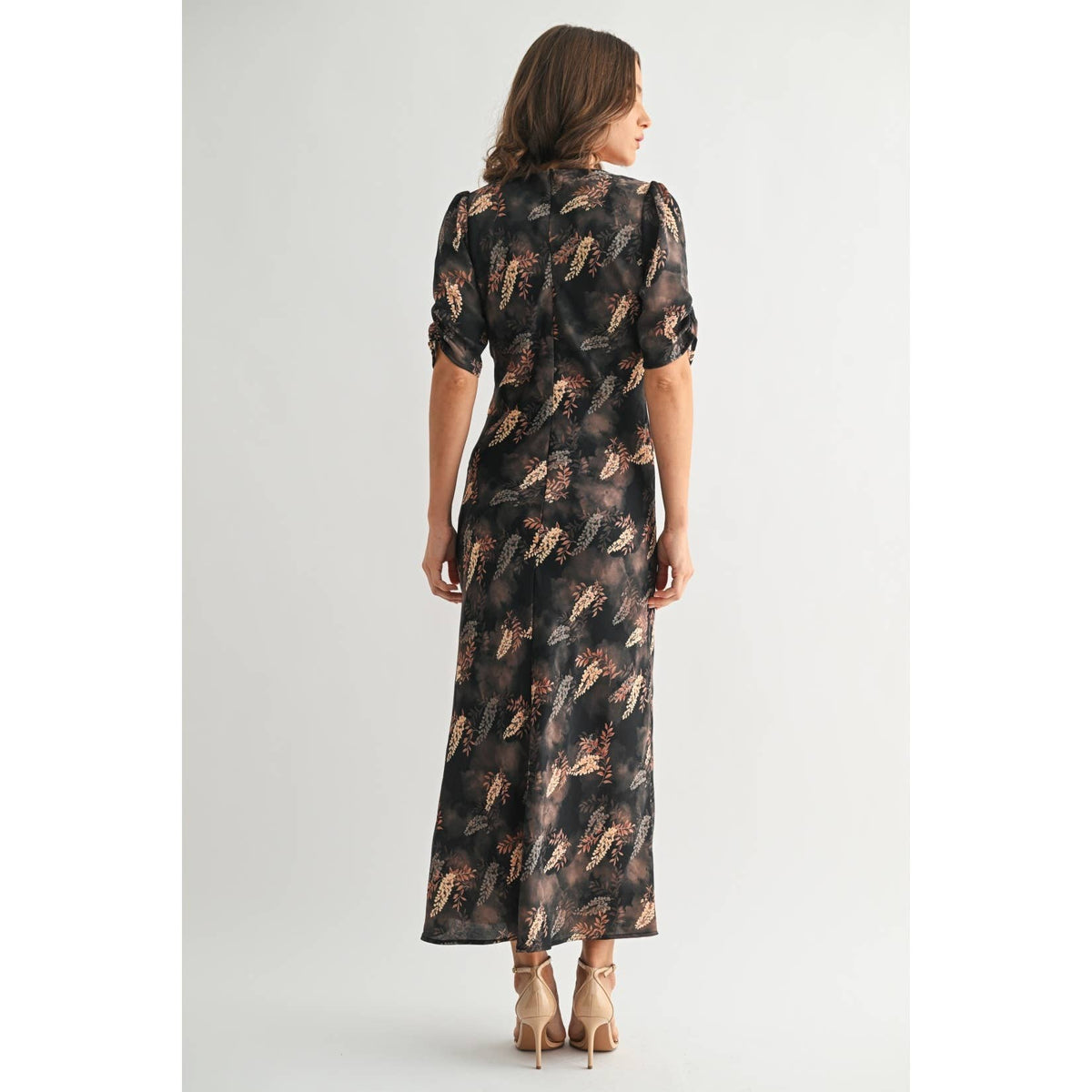 Leaf Print Satin Dress