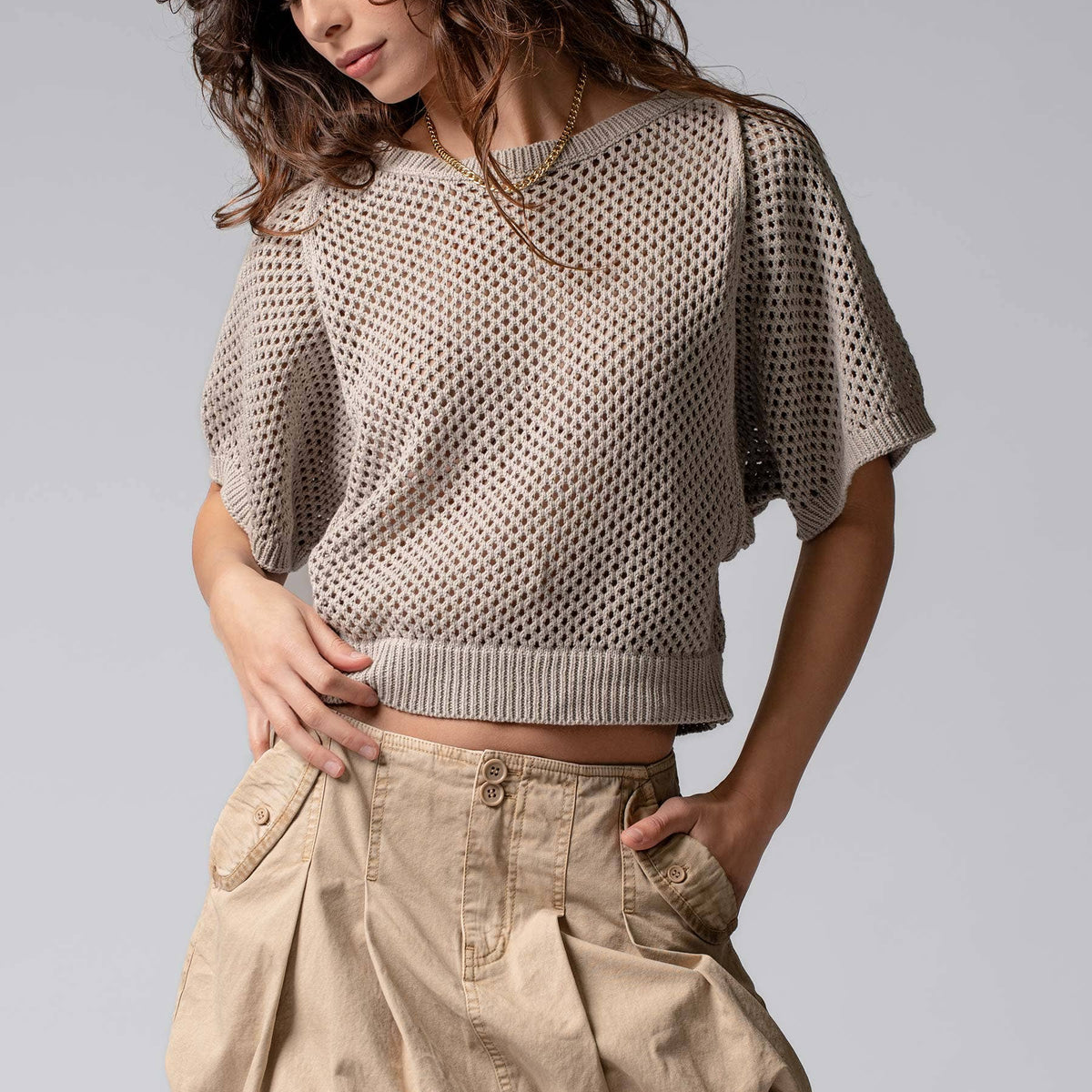 Urban Daizy - Relaxed Open-Knit Dolman Top