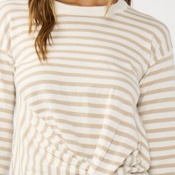 Horizontal Stripe Front Knot Pullover Sweater