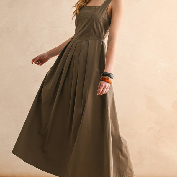 Stitch Front Pleated Dress