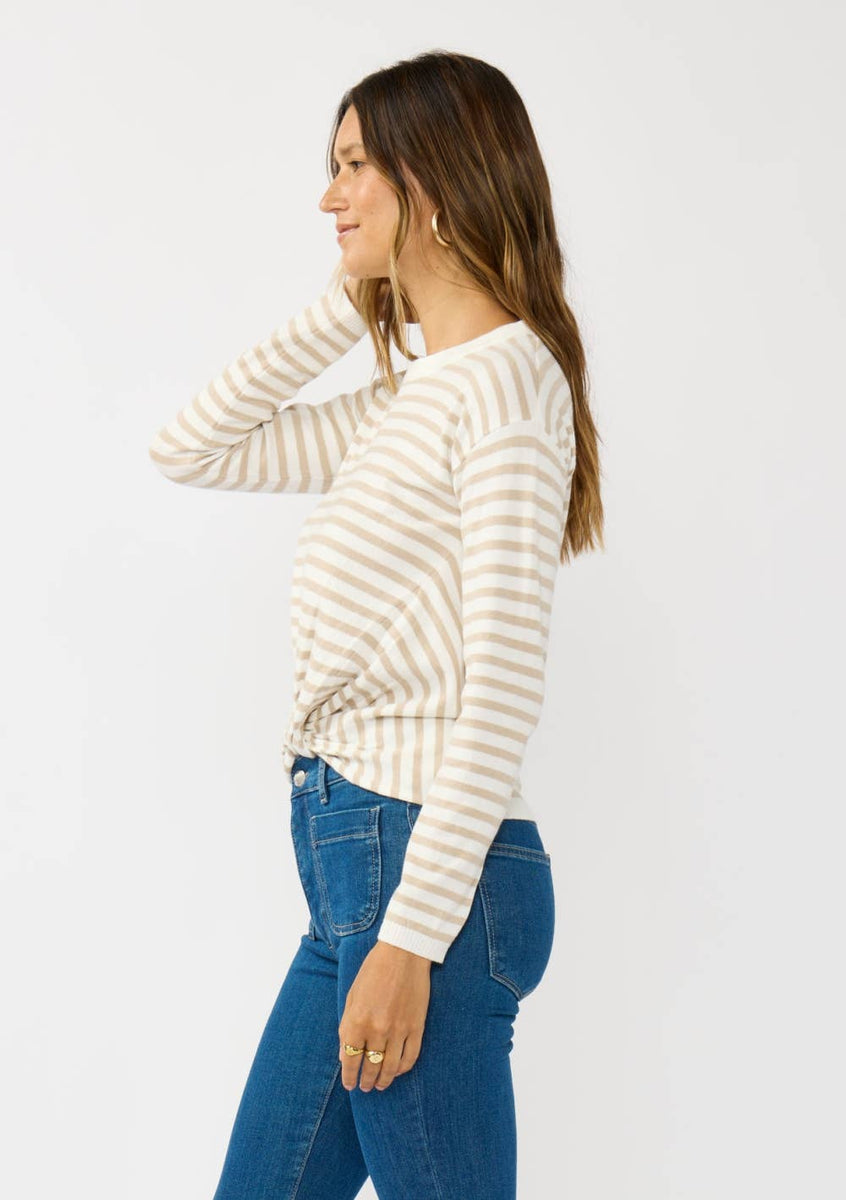 Horizontal Stripe Front Knot Pullover Sweater