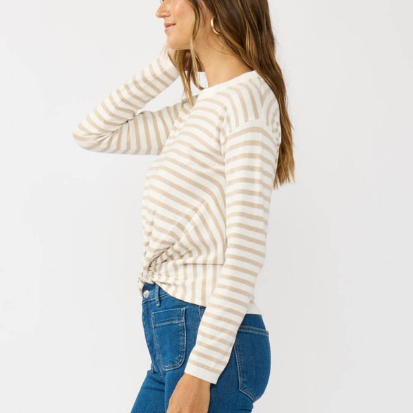 Horizontal Stripe Front Knot Pullover Sweater